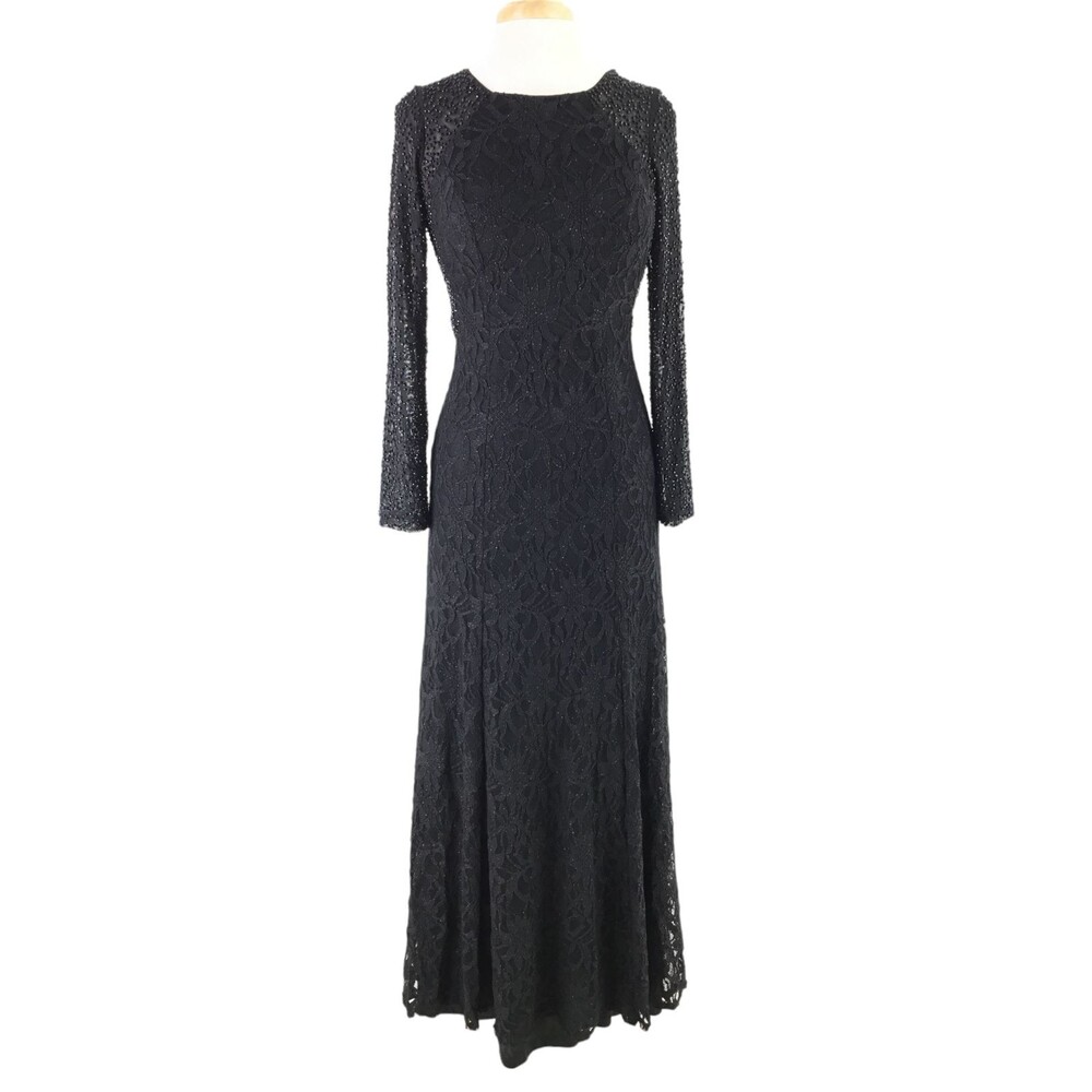VTG Cachet Maxi Dress Womens 6 Beaded Shimmery Lace Sheer Mesh Back Y2K Black US